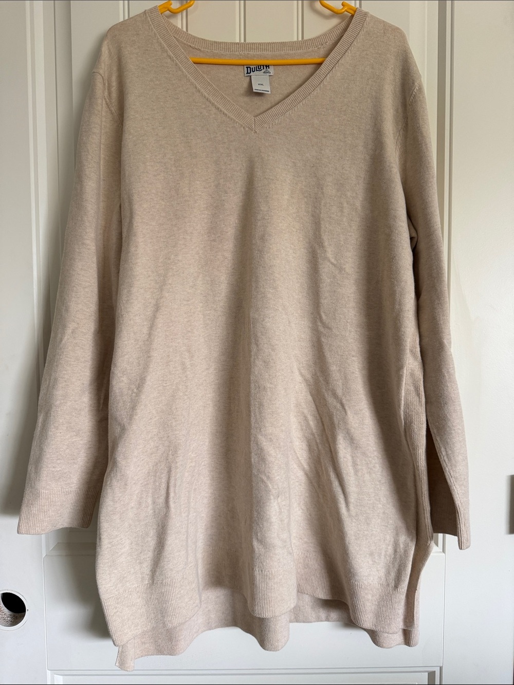 Duluth Trading Co Light Taupe V-Neck Sweater Tunic